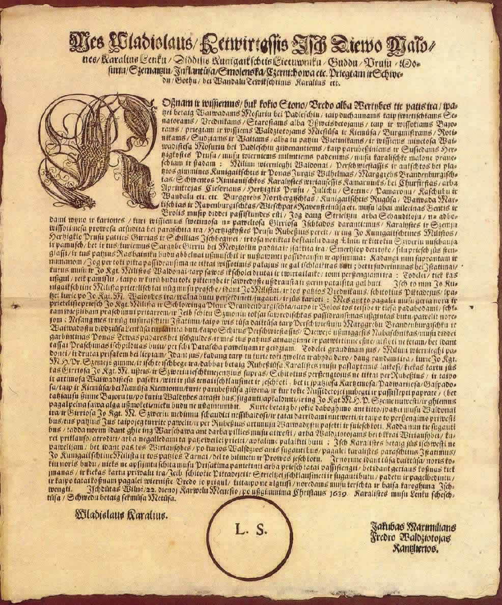 Vladislovo 4 potvarkis lietuvių kalba, 1639 m..jpg
